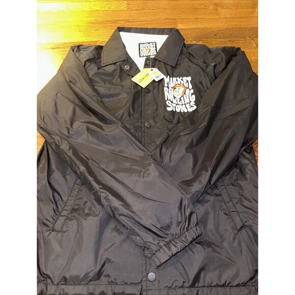 Market Smiley Coaches Jacket Rolling Stones Medium Black Nylon - Picture 2 of 15